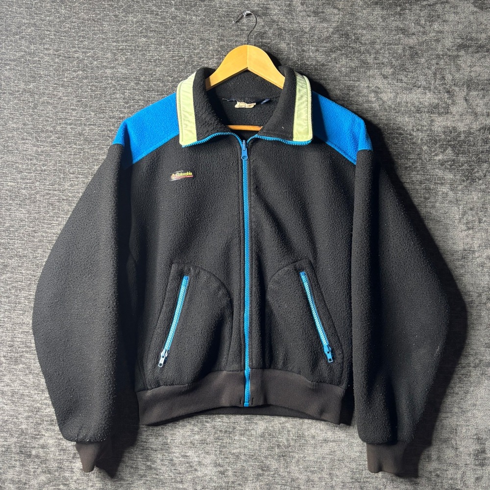 Vintage 90s Columbia Sportswear Fleece Jacket Mens M Black Blue Colorblock USA